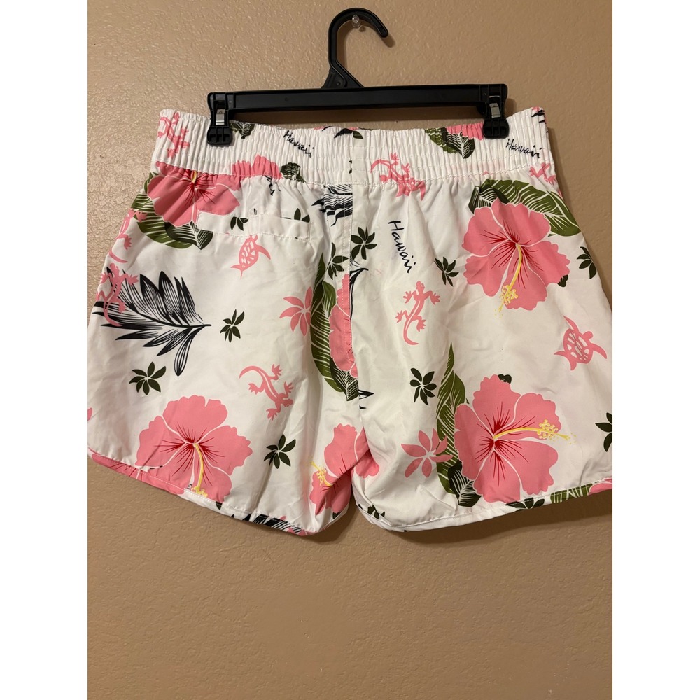 Island Girl Beachwear Hawaii Tropical Hibiscus Board Shorts White Pink XL Mens